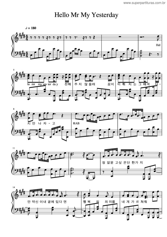 Partitura da música Hello Mr My Yesterday