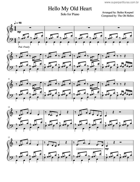 Partitura da música Hello My Old Heart