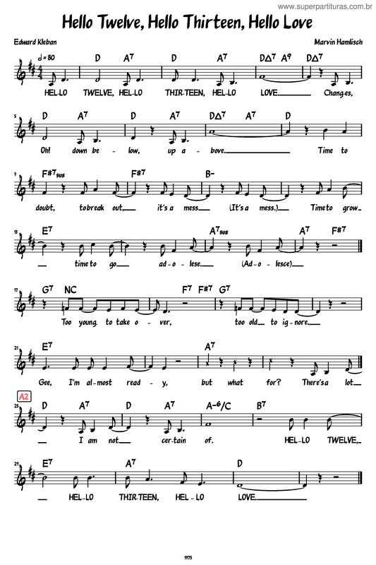 Partitura da música Hello Twelve, Hello Thirteen, Hello Love