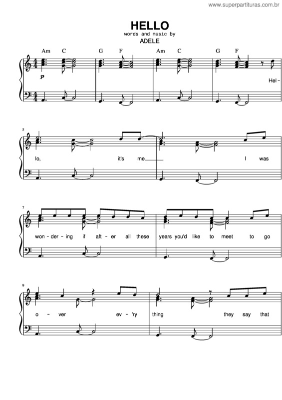 Partitura da música Hello v.29