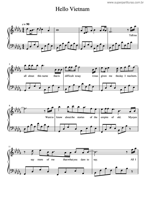 Partitura da música Hello Vietnam In Bb Minor