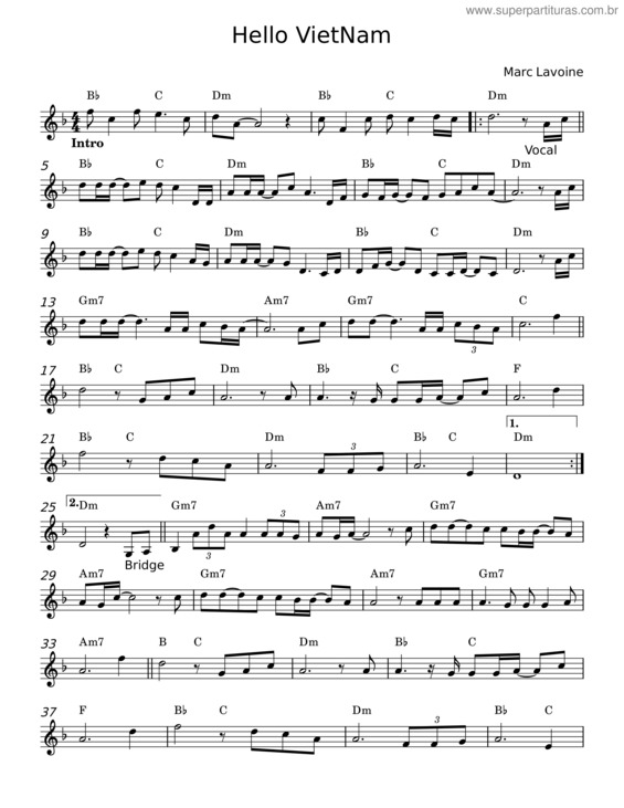 Partitura da música Hello Vietnam v.3