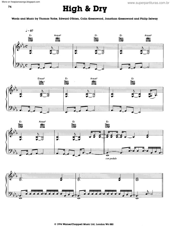 Partitura da música High And Dry v.3