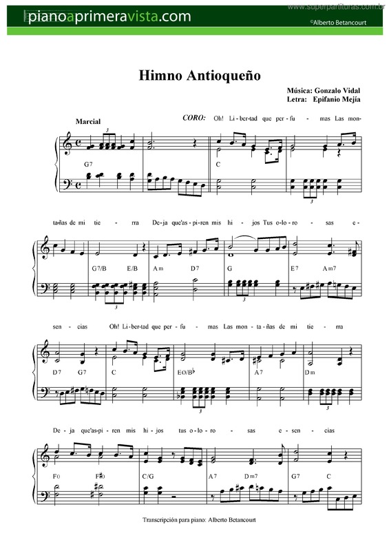 Partitura da música Himno Antioqueño