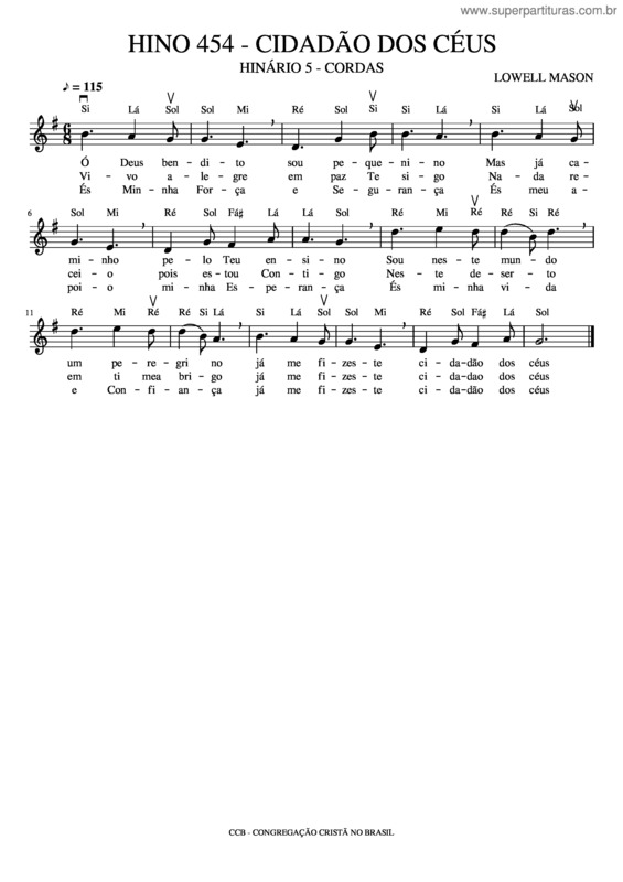 Partitura da música Hino 454 Cidadão Dos Céus