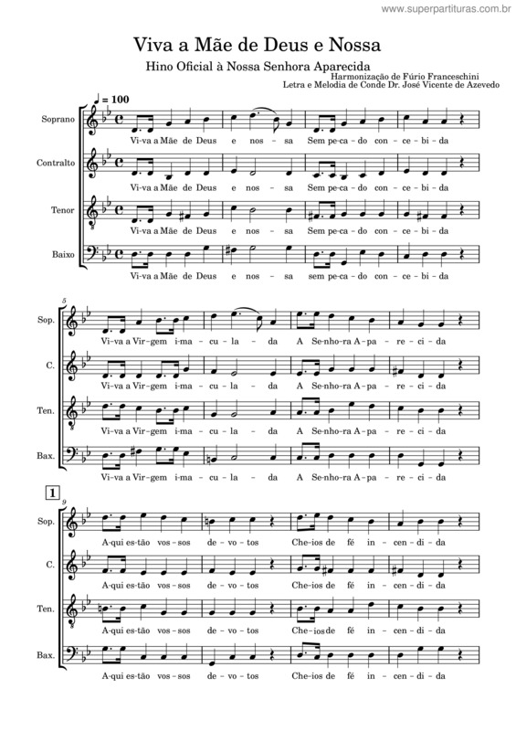 Partitura da música Hino À Nossa Senhora Aparecida