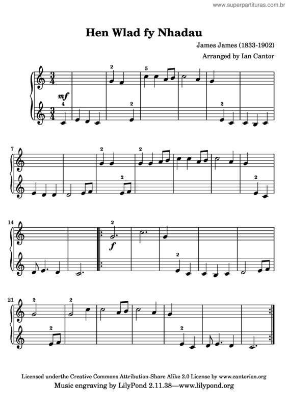 Partitura da música Hino do País de Gales v.2