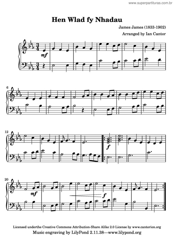 Partitura da música Hino do País de Gales v.3