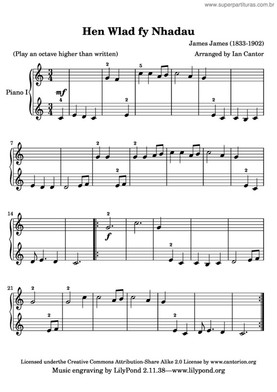 Partitura da música Hino do País de Gales v.4