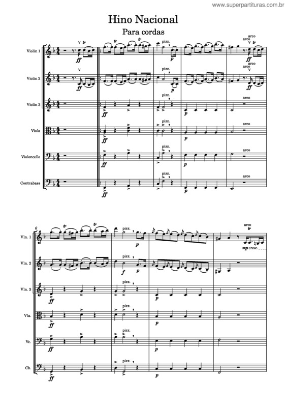 Partitura da música Hino Nacional Brasileiro Para Cordas