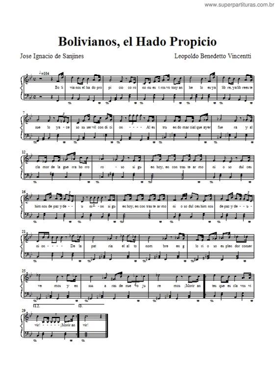 Partitura da música Hino Nacional da Bolívia