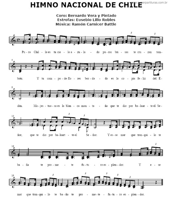 Partitura da música Hino nacional do Chile