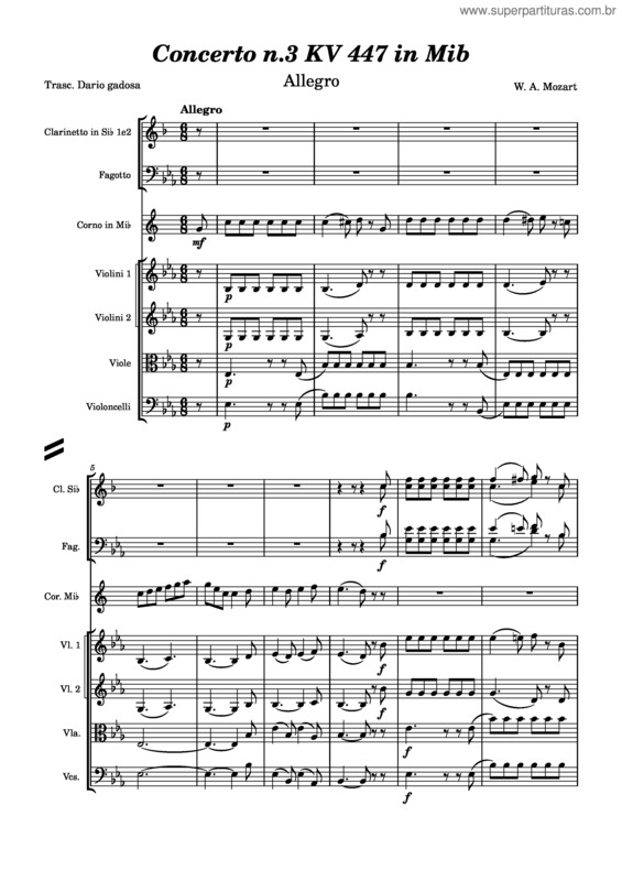 Partitura da música Horn Concerto In E-Flat Major, K.447 Iii Allegro