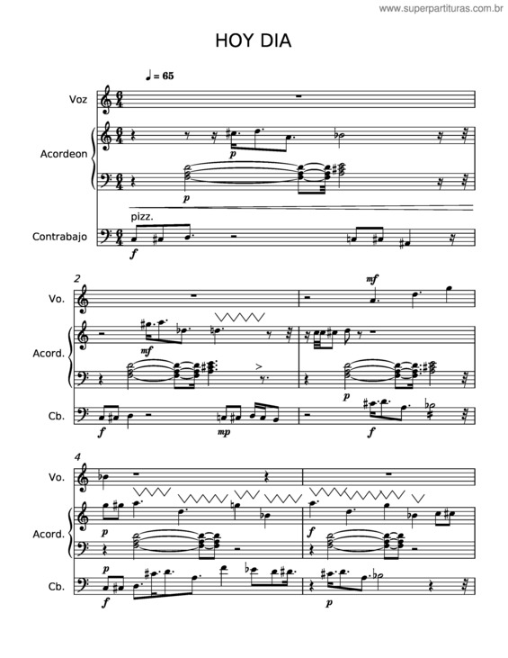 Partitura da música Hoy Dia