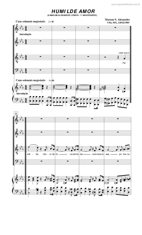 Partitura da música Humilde Amor