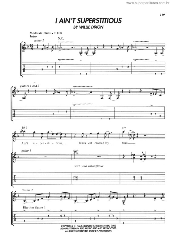 Partitura da música I ain`t superstitious