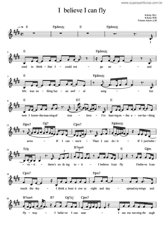 Partitura da música I Believe I Can Fly v.6