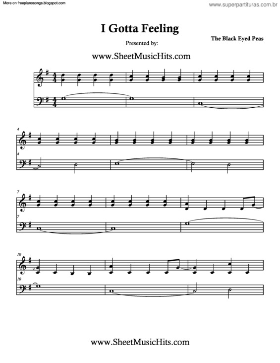 Partitura da música I Gotta Feeling v.5