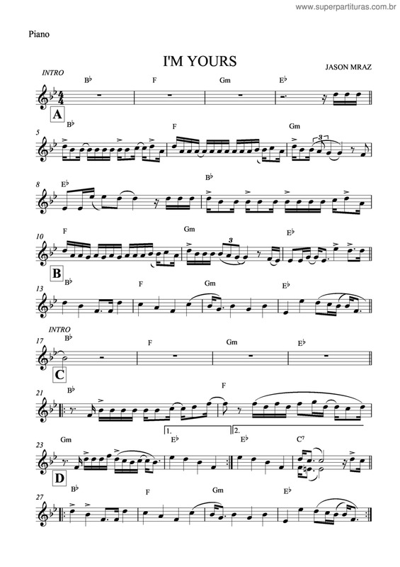 Partitura da música I`M Yours v.6