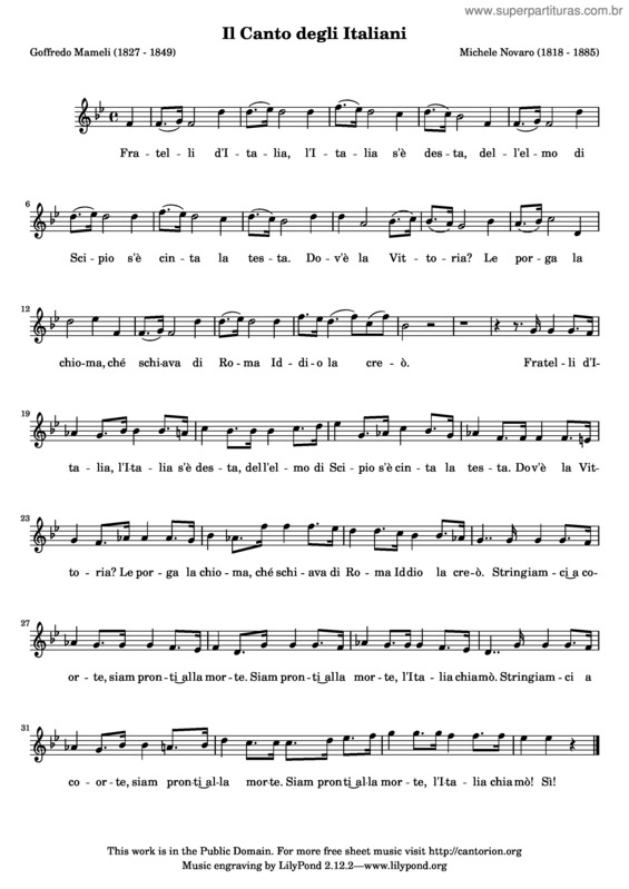 Partitura da música Il Canto degli Italiani v.3