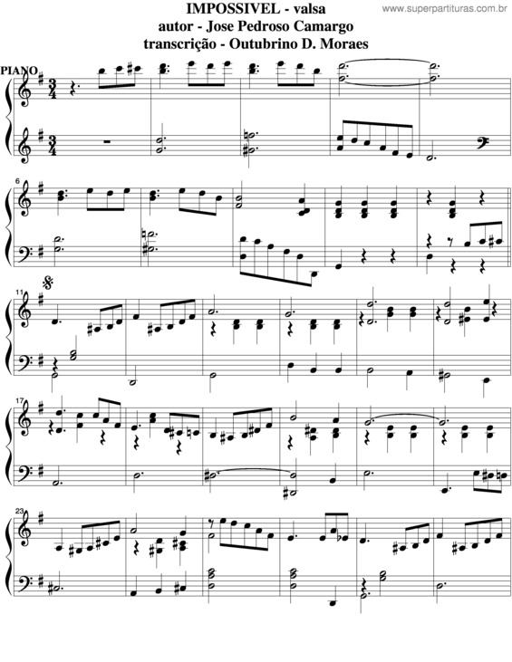 Partitura da música Impossivel v.5