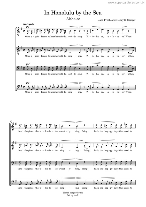 Partitura da música In Honolulu