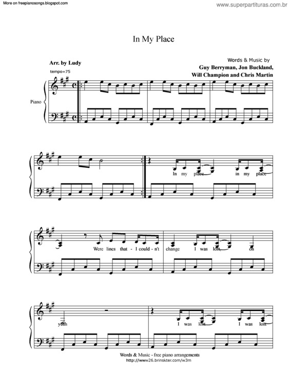 Partitura da música In My Place v.6