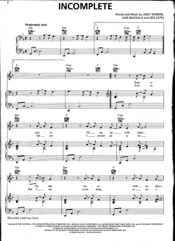 Partitura da música Incomplete v.3