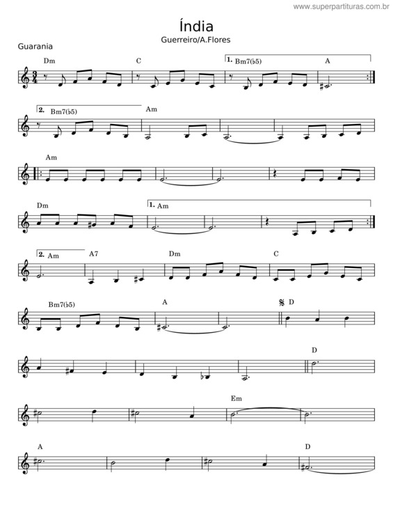 Partitura da música Índia v.14