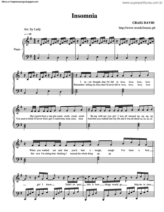 Partitura da música Insomnia v.2