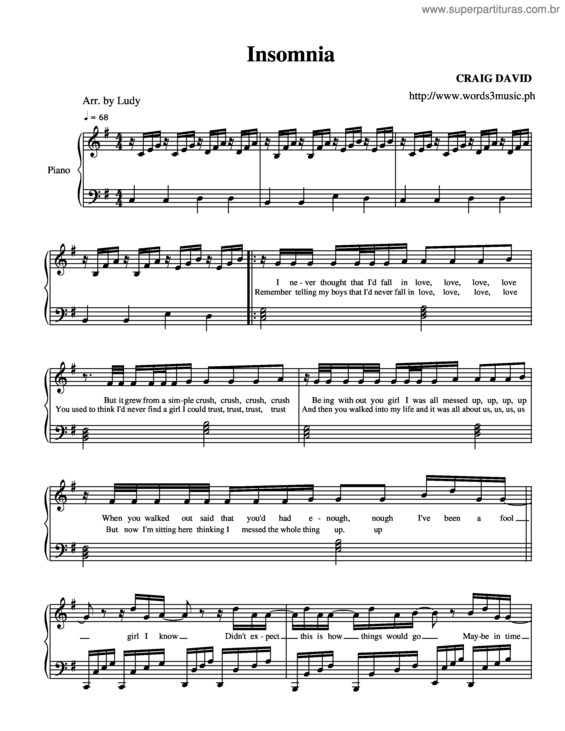 Partitura da música Insomnia