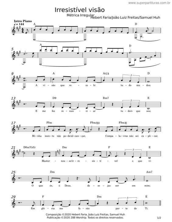 Partitura da música Irresistível Visão