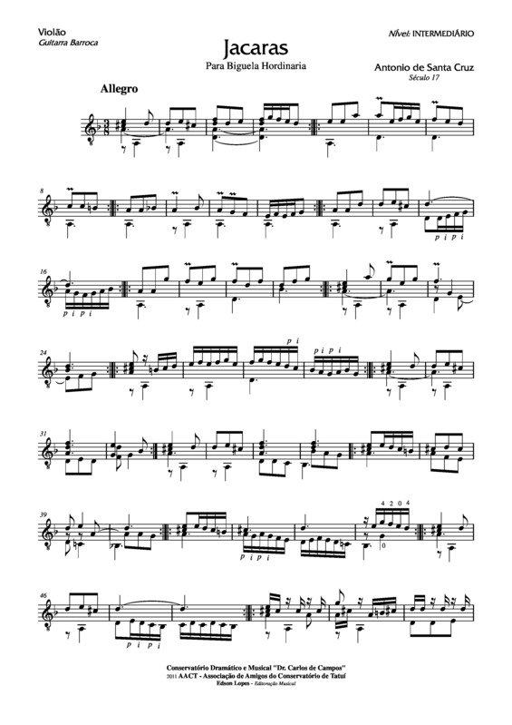 Partitura da música Jacaras