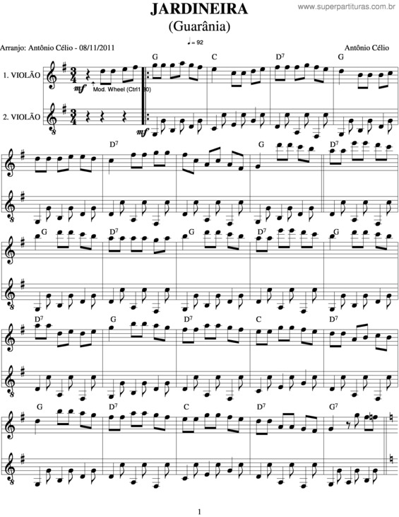 Partitura da música Jardineira v.6