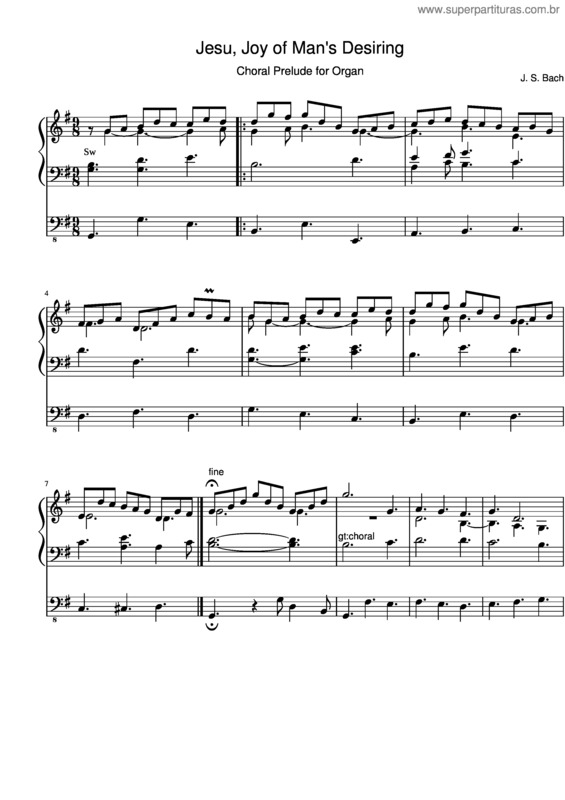 Partitura da música Jesu, Joy Of Man`S Desiring, Organ Transcription