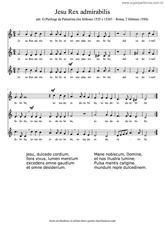 Partitura da música Jesu Rex Admirabilis