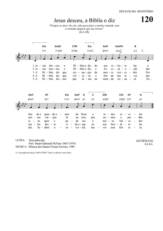 Partitura da música Jesus Desceu A Bíblia O Diz