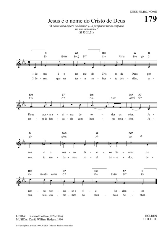 Partitura da música Jesus é O Nome Do Cristo De Deus