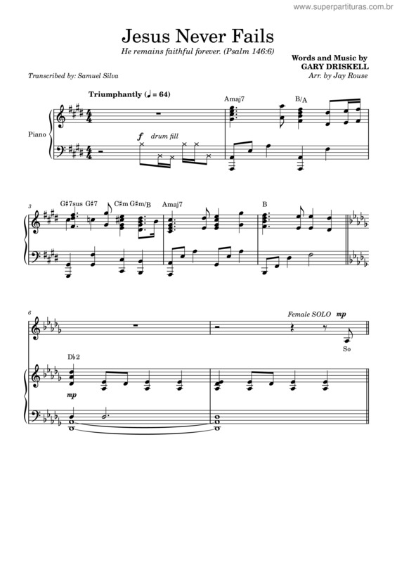 Partitura da música Jesus Never Fails