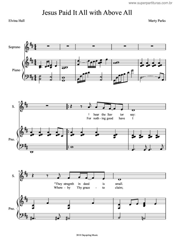 Partitura da música Jesus Paid It All With Above All