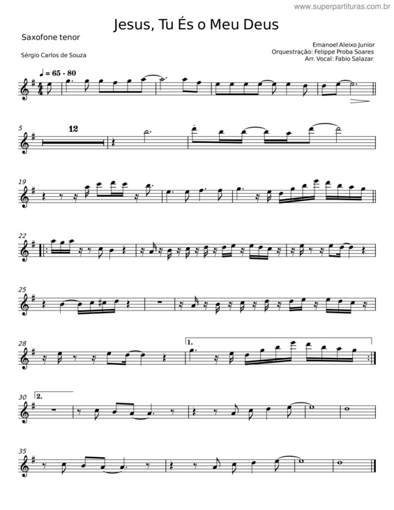 Partitura da música Jesus Tu És O Meu Deus