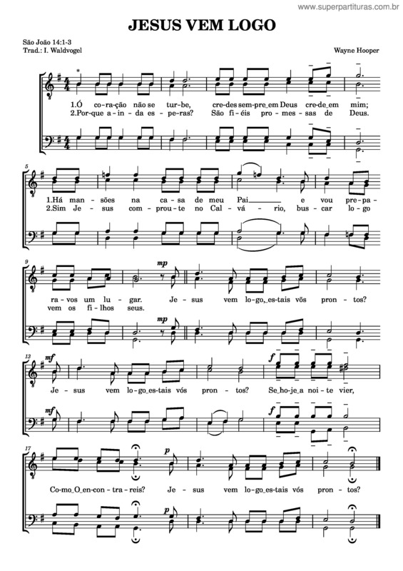 Partitura da música Jesus Vem Logo