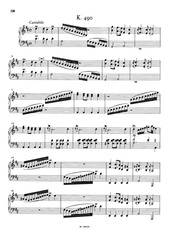 Partitura da música Keyboard Sonata In D Major K.490