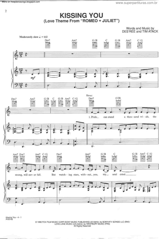 Partitura da música Kissing You v.2