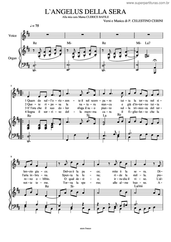 Partitura da música L`Angelus Della Sera