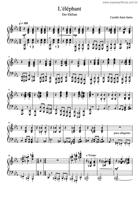 Partitura da música L`Éléphant