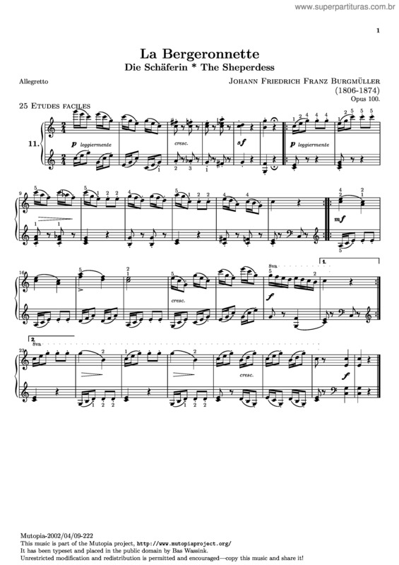 Partitura da música La Bergeronnette