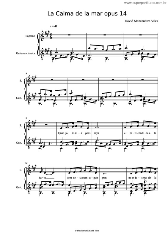 Partitura da música La Calma De La Mar, Opus 14