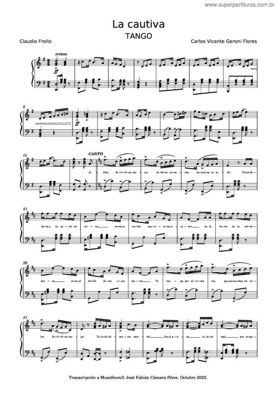 Partitura da música La Cautiva