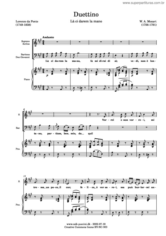 Partitura da música Là Ci Darem La Mano